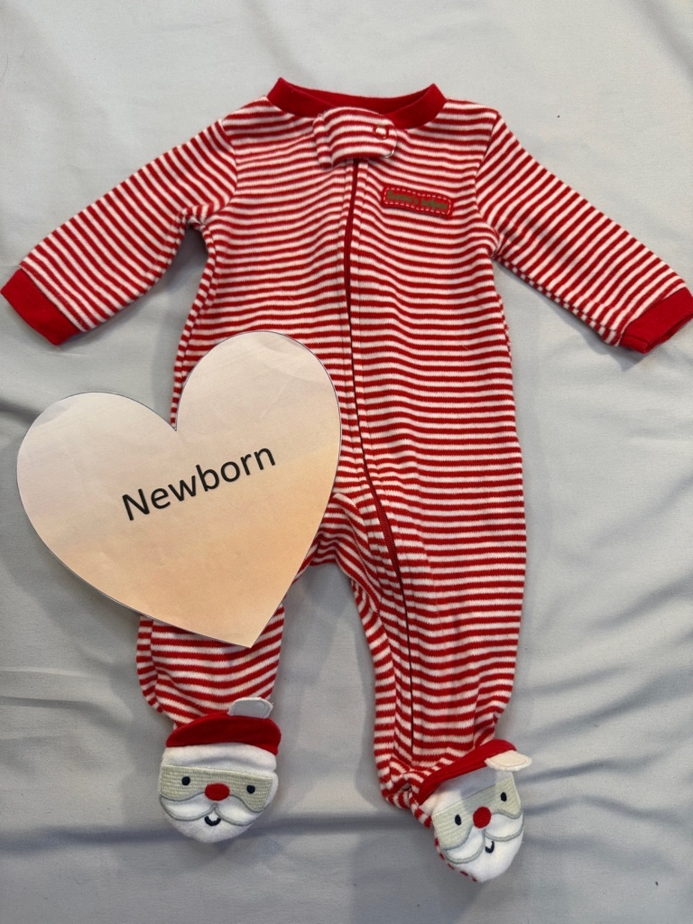 Carter's - Red Striped Kids One Piece Sleeper/Footie with Santa Feet
